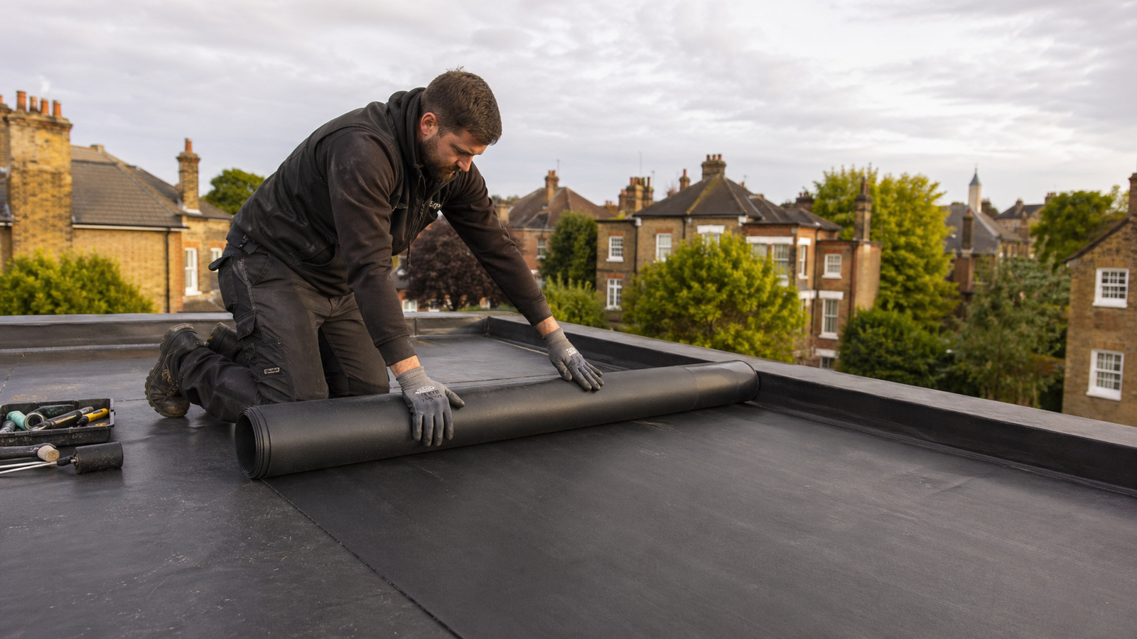 EPDM rubber roofing installation by Obsidian Roofing in Ealing – sustainable, energy-efficient flat roof solution
