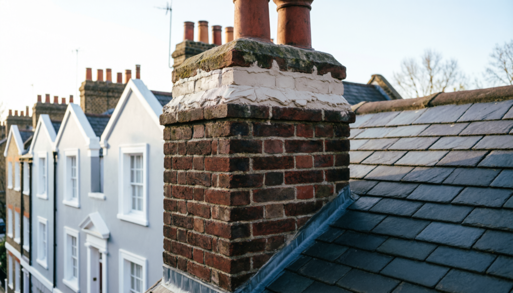 Chimney stack repointing in progress