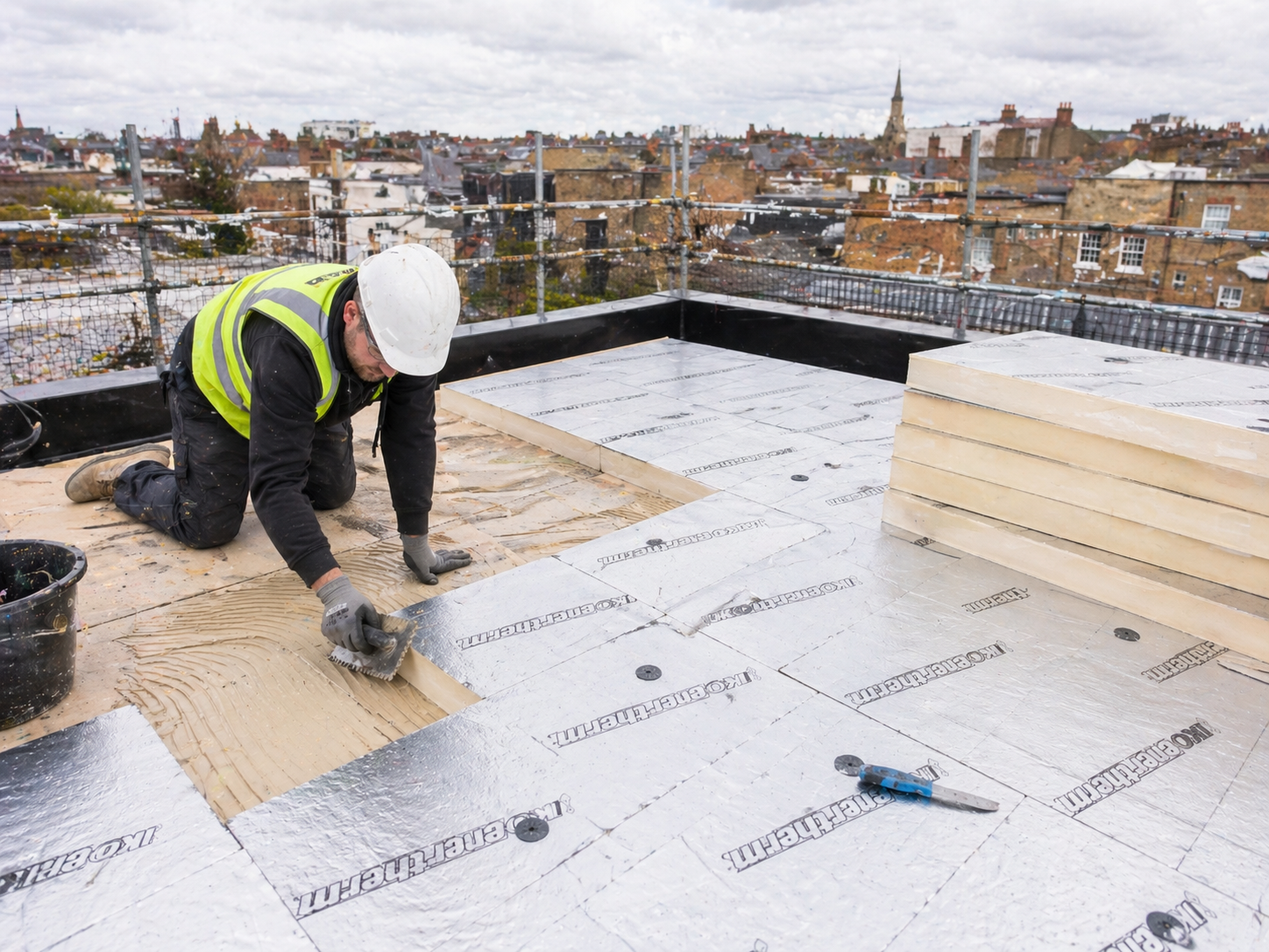 Step 2: Preparing the roof deck and installing rigid insulation boards before EPDM membrane fitting in Ealing