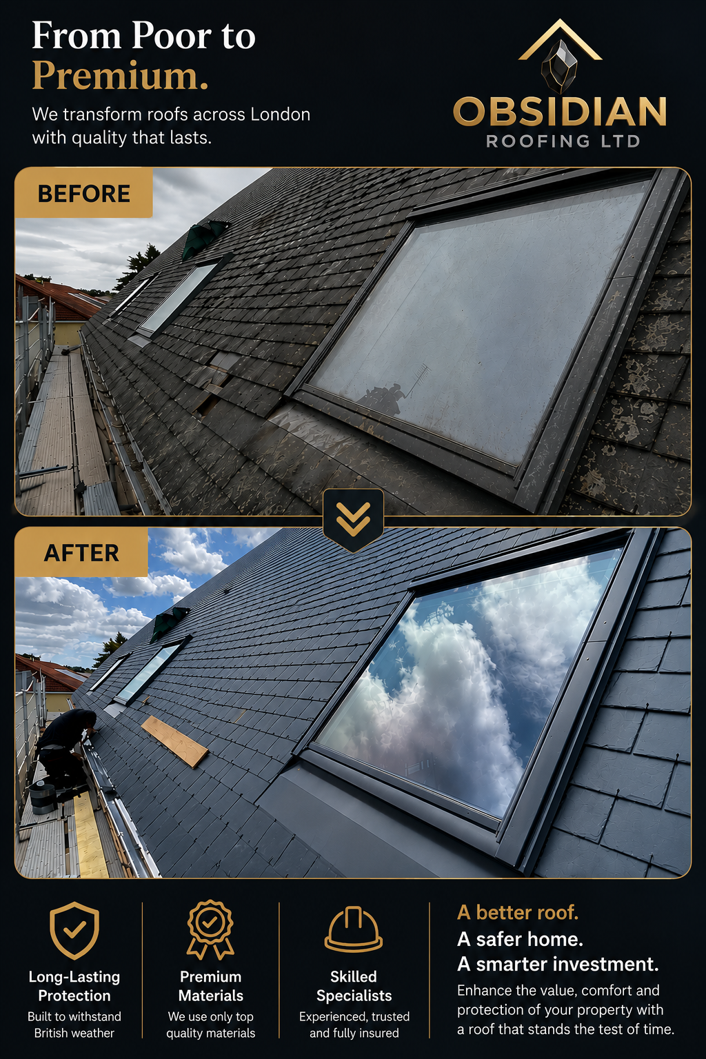 Camden Victorian roof restoration before and after — NW1 project by Obsidian Roofing